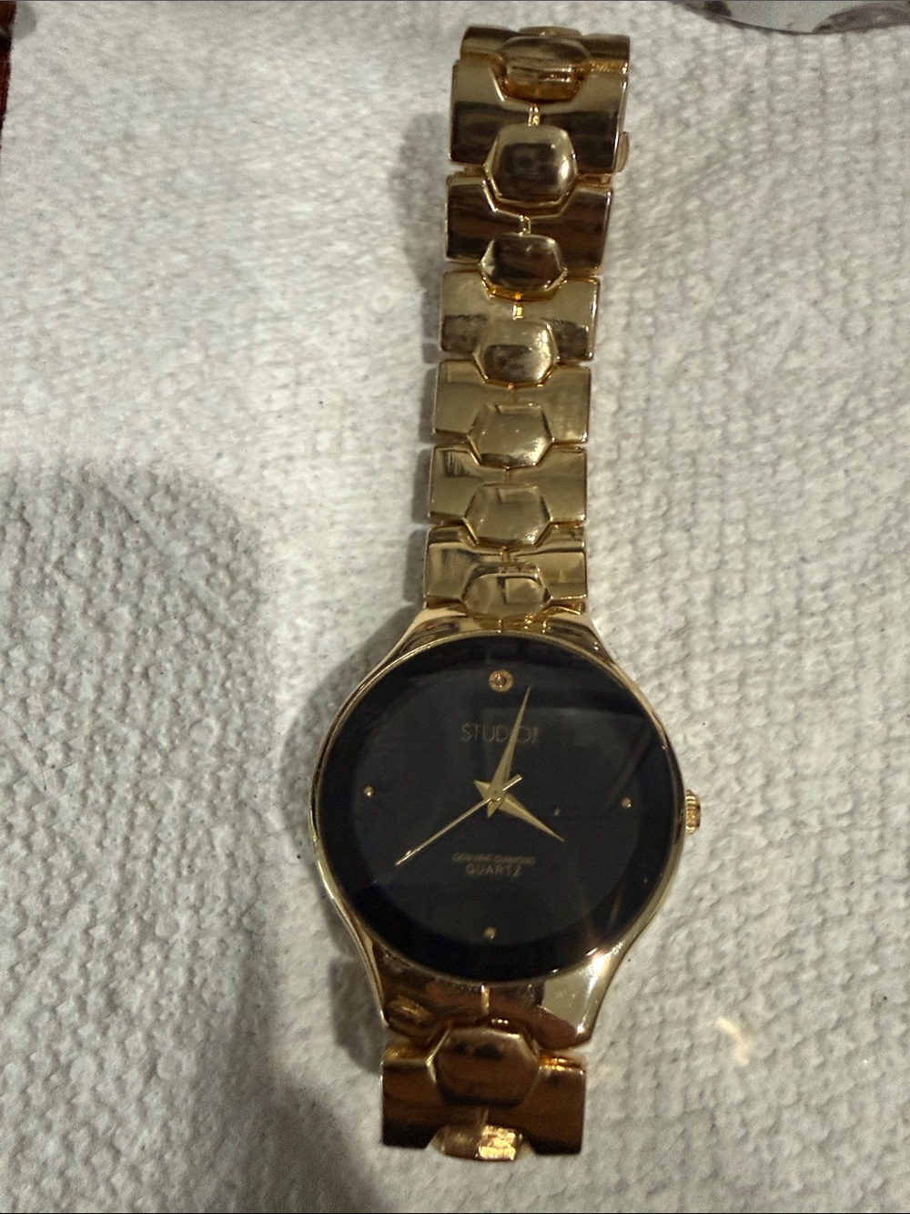 Studio Gold Tone Quilted-Link Watch with Silver Back